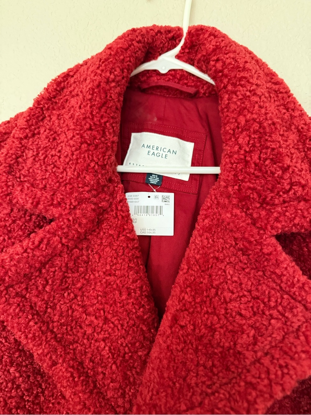 American Eagle Outfitters Red Plush Sherpa Pea Coat